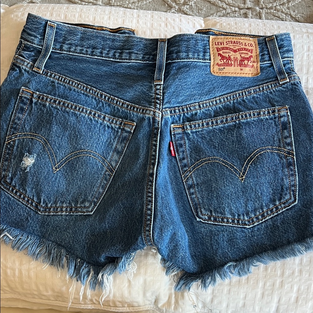 Levi's Women's Dark Blue Denim Cutoff Shorts with Frayed Hem